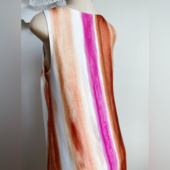 Alfani Rainbow Color Block Striped Silky Satin Soft Midi Maxi Dress Fuchsia Lux - Picture 8 of 10